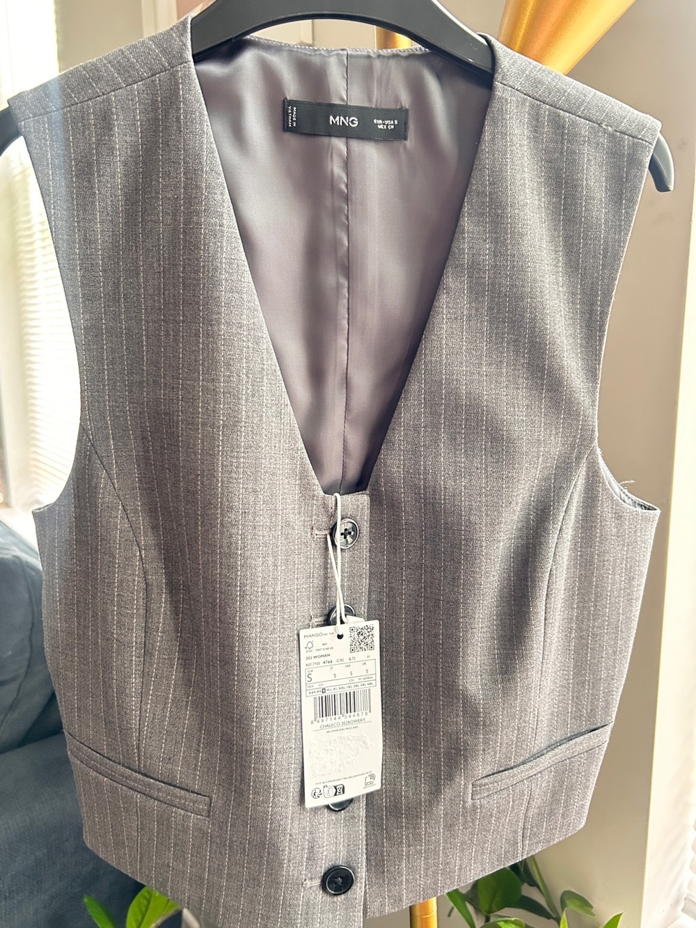 Mango Bowery Gray Pinstripe Cropped Suit Vest Size S